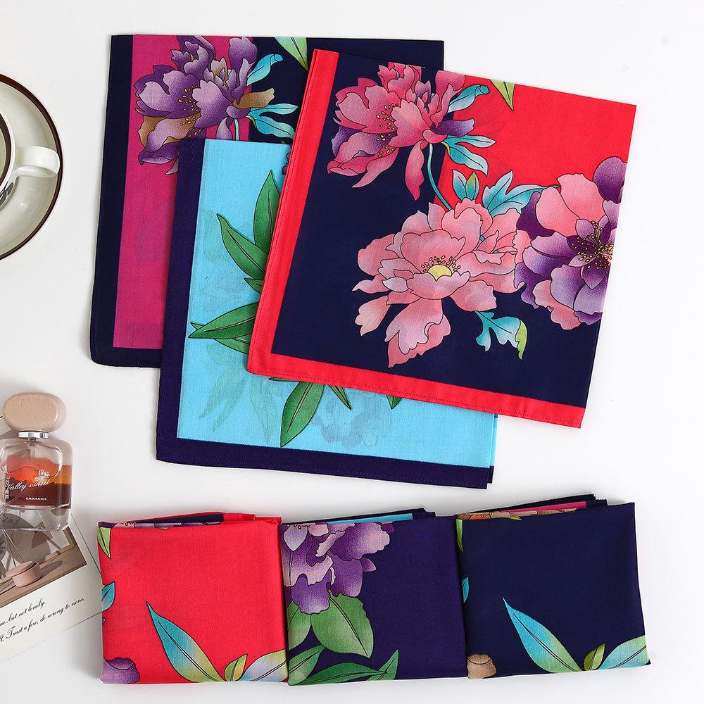 3Pcs Women'S Pure Cotton Flower Handkerchief Thin Soft And Comfortable Absorbent Sweat Towel With Hand Gift 43Cm