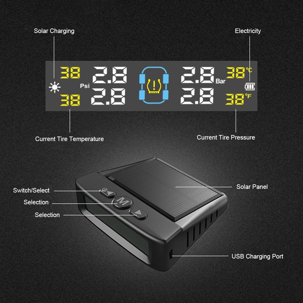 Tire Pressure Monitoring System 4 Sensors Tire Pressure Monitor System Universal TPMS for Car Sedan SUV