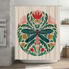 Vintage Botanischer Duschvorhang Grün Libelle Blumenmuster Badezimmerdeko, Rosa Rot Weiß Bunter Druck Wasserdichter Stoff,