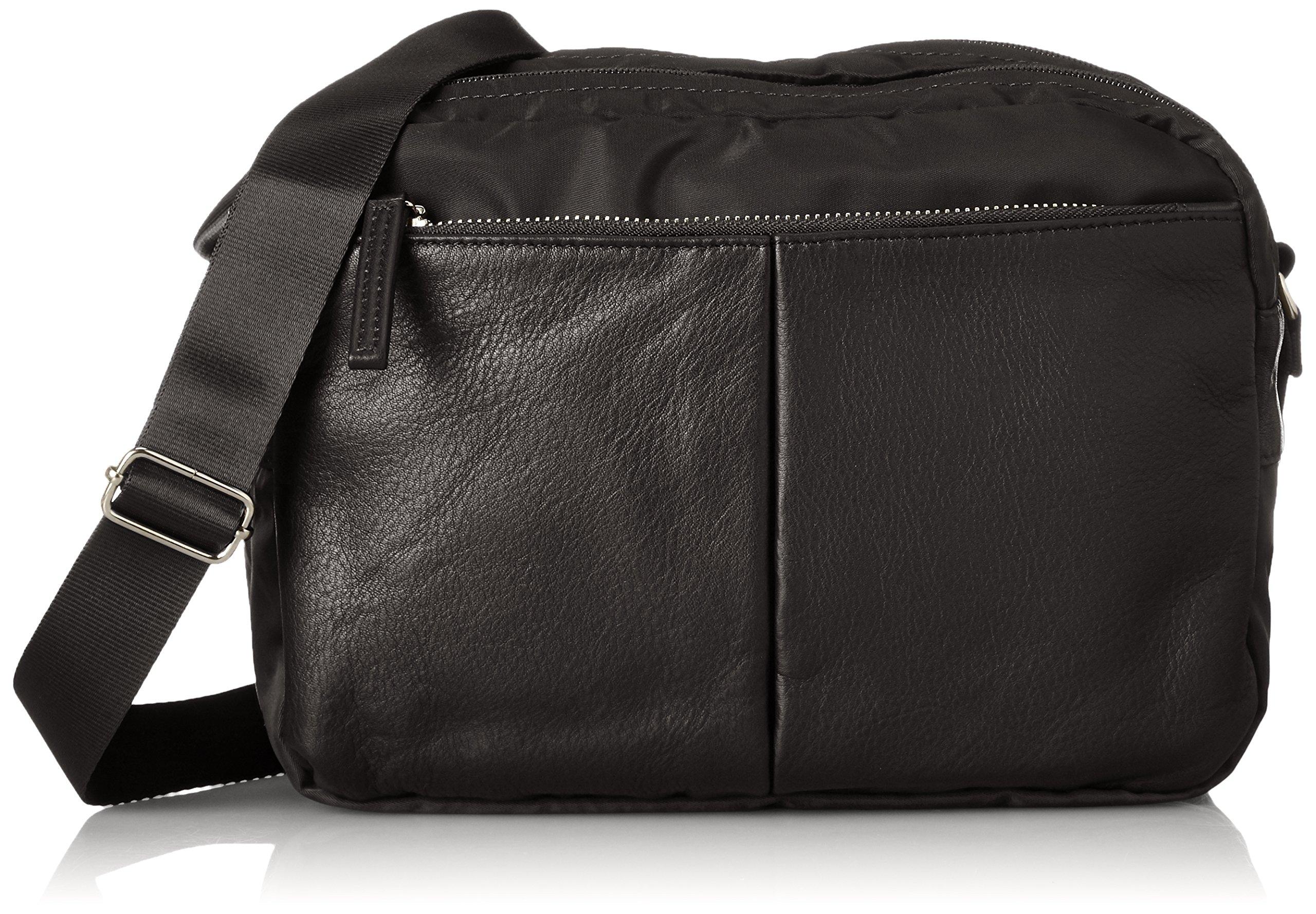 

Y saccs Nylon and Leather Combination Horizontal Shoulder Bag, Size 2060444, Size 10 (Black)