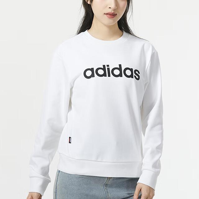 Adidas Letter Print Casual Crew Neck Long Sleeve Sweatshirt Women sweatshirt White JJ0426