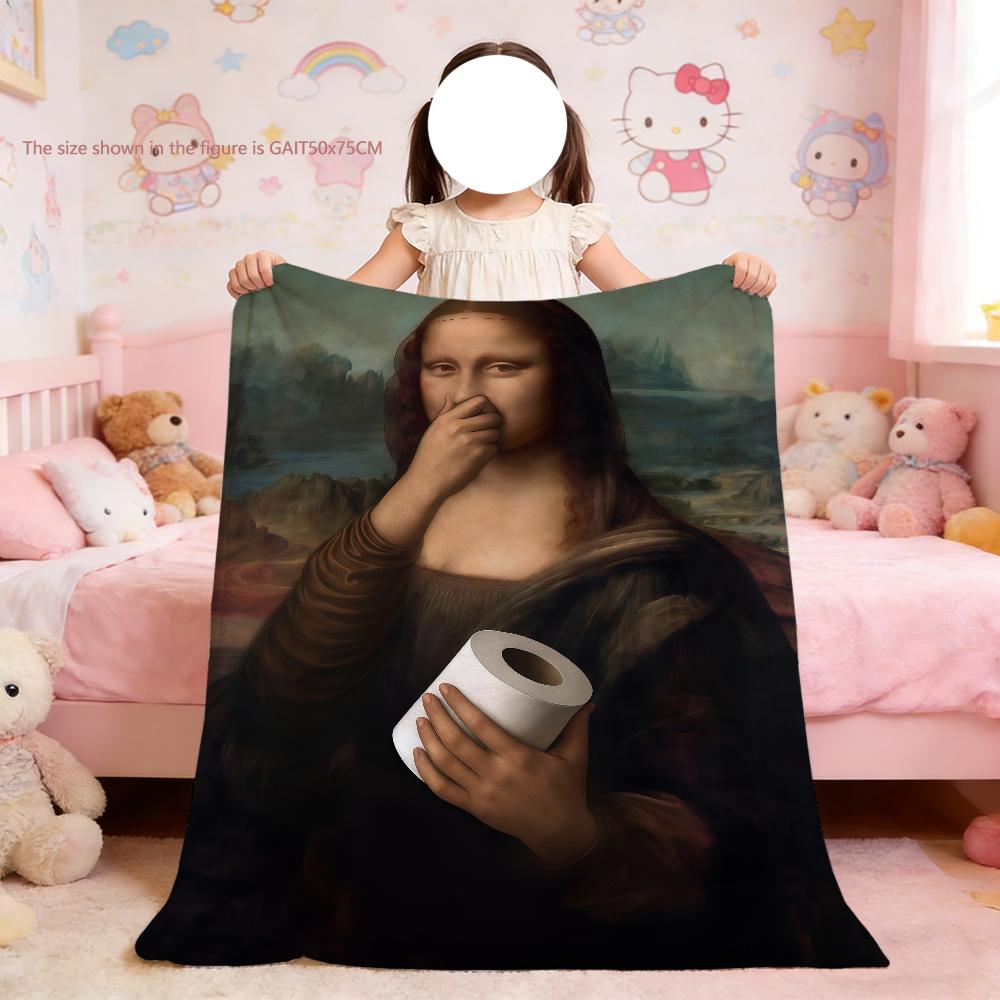 Funny Mona Lisa Covering Her Nose Holding Toilet Paper Blanket Soft Throw Blanket for Picnic Bed Sofa Home Bedroom Cozy Warm
