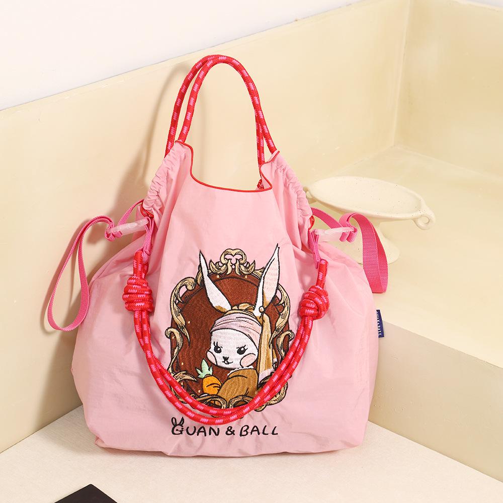 Japanese Style Handmade Waterproof Nylon Canvas Bag with Embroidered Patterns, Large Capacity
