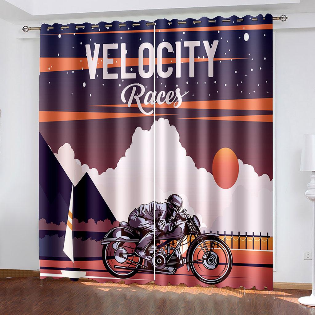 

Hand-painted Motorcycle Printing Woven Curtains Two Independent Curtains on The Left and Right Blackout Curtains for Bedrooms 132cmx160cm