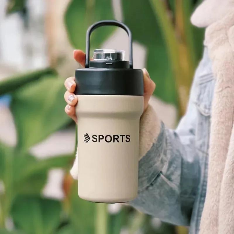 

680ml/500ml Portable Sport Stainless steel 304 Coffee Mug Car Vacuum Flask With Straw Folding Handle Thermal Bottle Tumbler 500ml красный