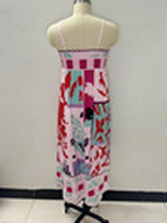 In Stock 2026: Graffiti Print Wide Hem Spaghetti Strap Dress for Women - Casual European & American Style