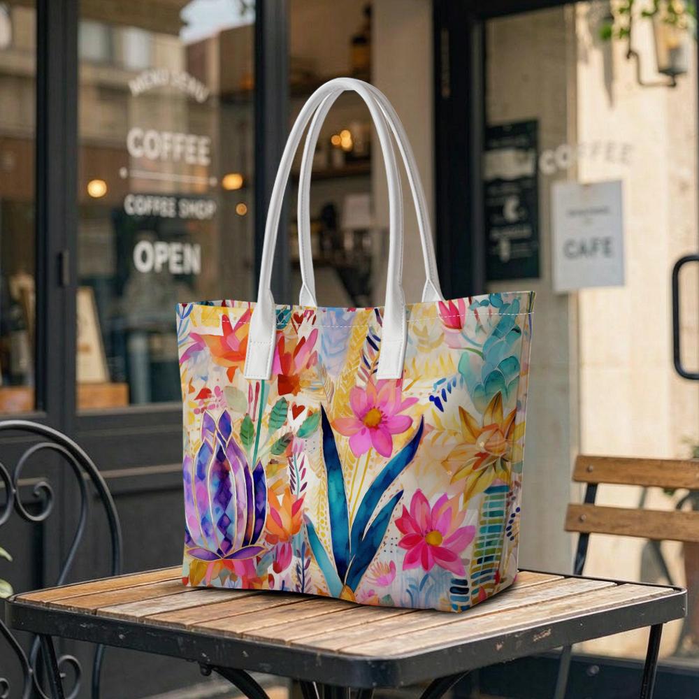 Colorful Floral Printed Shoulder Tote Bag Casual Daily Use Handbag