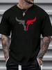 Men's Kids Cotton Comfortable Casual Loose Fit Plus Size Bull Pattern Print Sports Round Neck