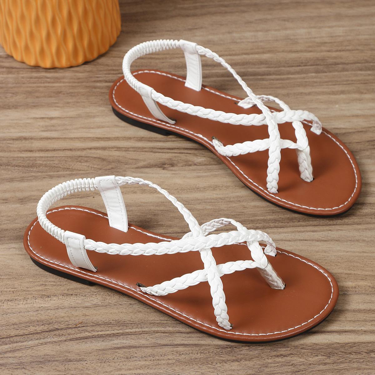 

2026 Summer Solid Color Flat Beach Sandals Women s Water Diamond 36 белый