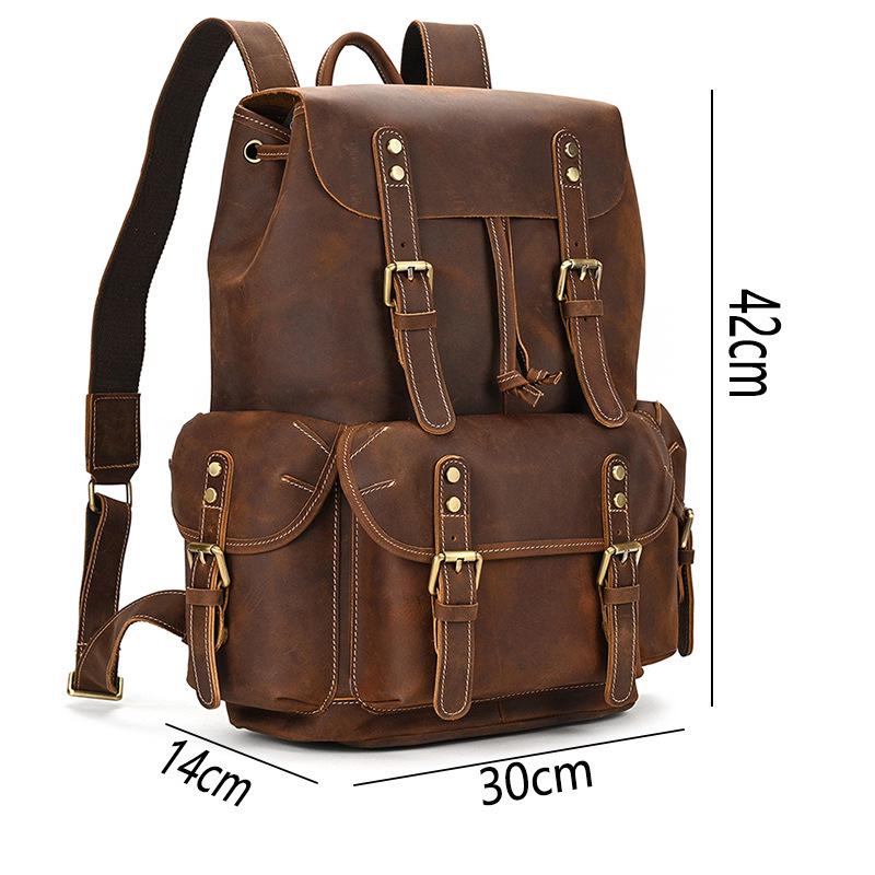 Plecak męski retro ze skóry Crazy Horse - Duża pojemność, torba na laptopa 15", tornister ze skóry bydlęcej licowej.