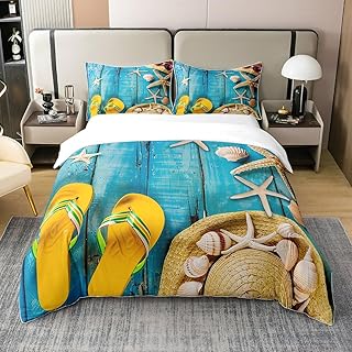 Flip Flops Soft Duvet Cover Quen Sized Dimensions Carton Beach Holiday Beding Set Children Kids Young Boys Young Girls Bedrom Decor Rainbow Flowers
