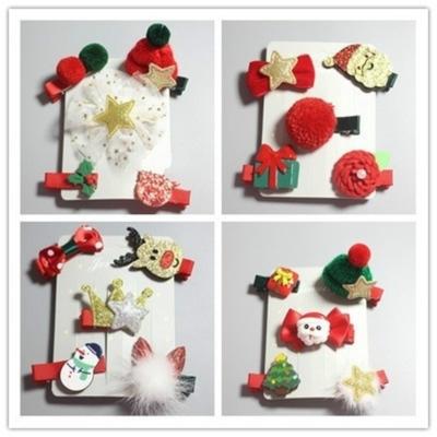 5Pcs / Set Children Hair Clips Christmas Girl Crown Tiara Hairpin Hairclips