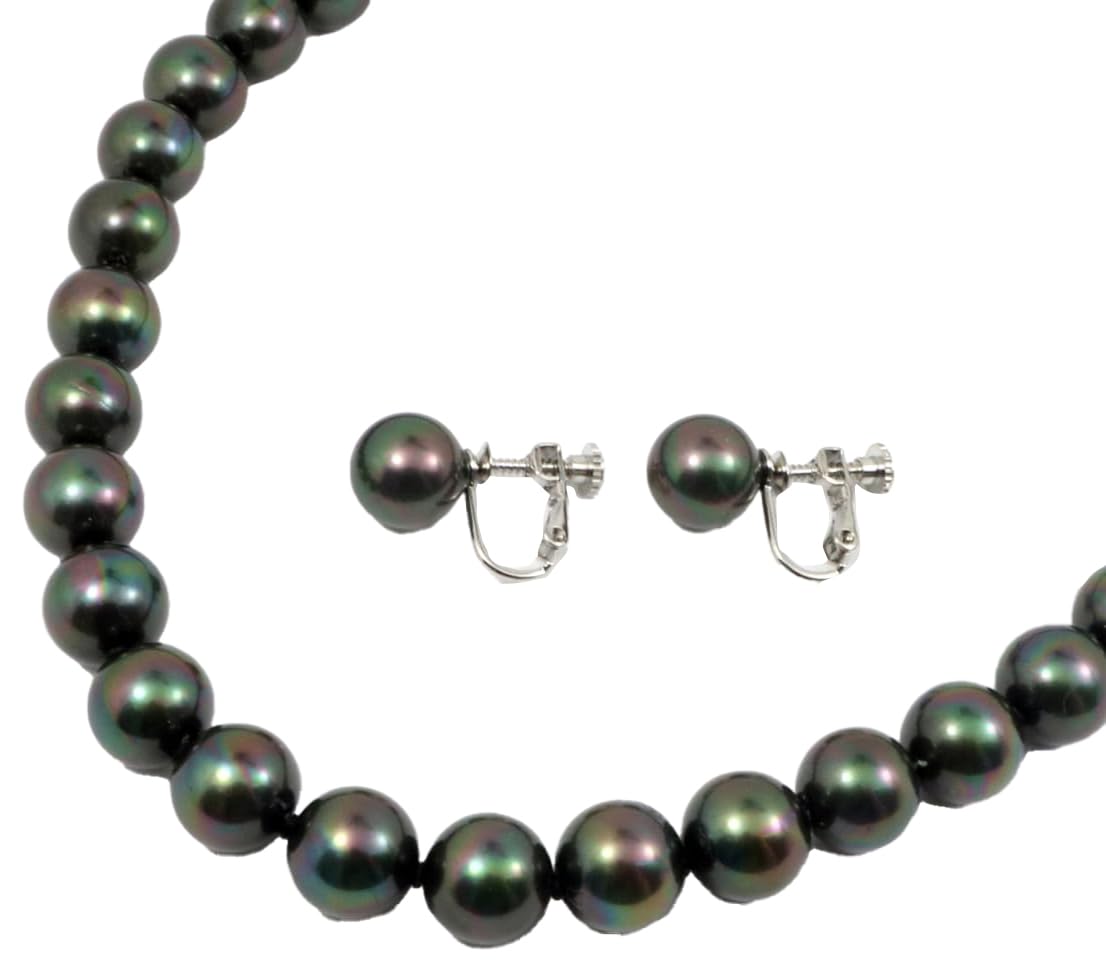 

and My Jewelry Black pearl necklace and earrings set peacock pearl up 45cm size in [You Box] 10mm, color/Black 10.0mm Made Japan