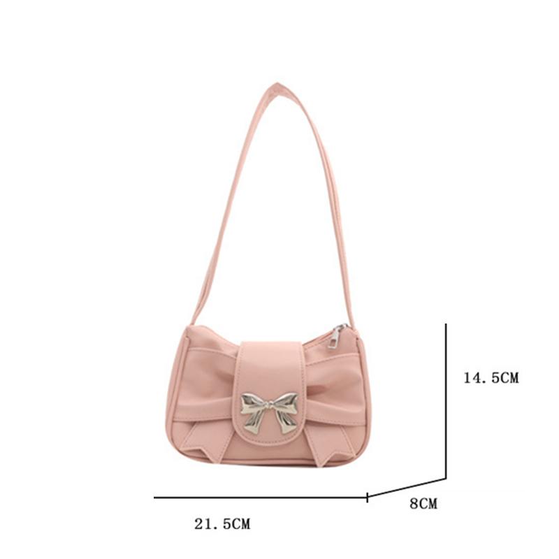 A Stylish And Versatile PU Leather Shoulder Bag for Women Cute Bow Decor Solid Color Underarm Bag Perfect for Both Casual And Chic Looks. AVE