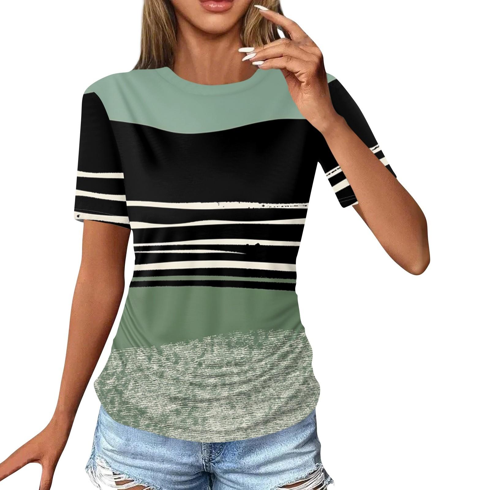 

Женские футболки, модные повседневные топы с круглым вырезом и коротким рукавом, туника с принтом XL зелёный