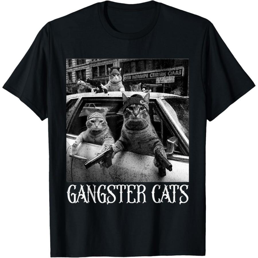 XXIAOLONG Gangster Cat Meme Funny Vintage Cat Dad Women Graphic Trend T-Shirt S