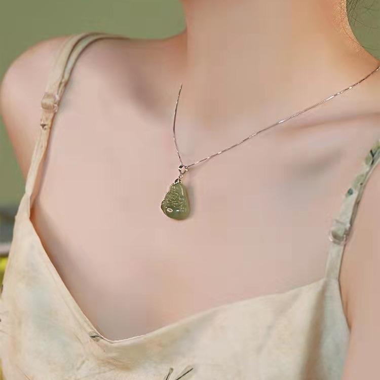 Natural Hetian Jade Maitreya Buddha Necklace for Women, Light Luxury and Niche Design9Silver Is Washable and Does Not Fade, New Model