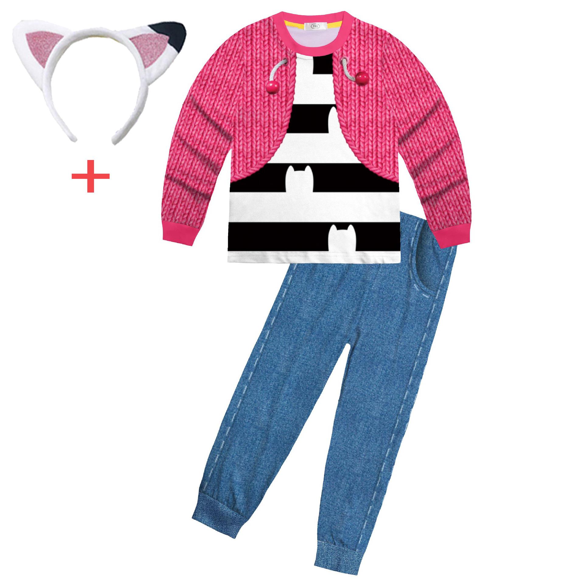 Maison de Bébé Filles Costume Enfant Pyjama Gab Chat Manches Longues T-shirt+Pantalon Bandeau Ensemble Nuit Halloween Enfants 110(3-4Y)