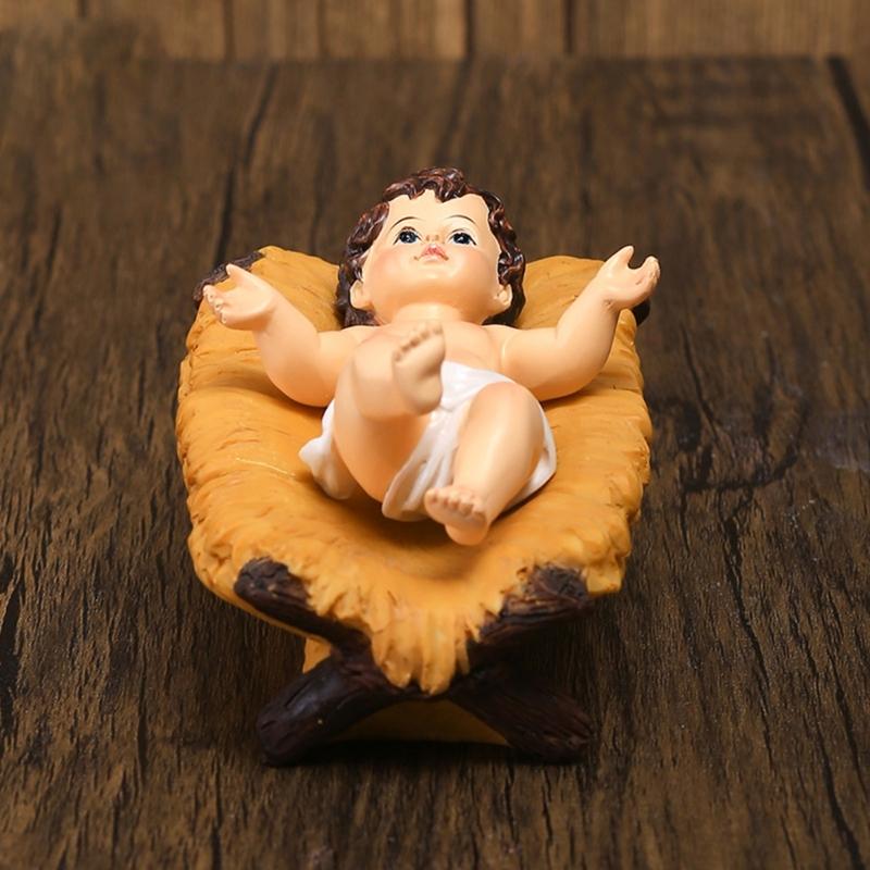 Resin Baby Jesuses in a Manger Nativity Figurines Nativity Collectible Statue Holy Faith Gift Christian Holiday Decors