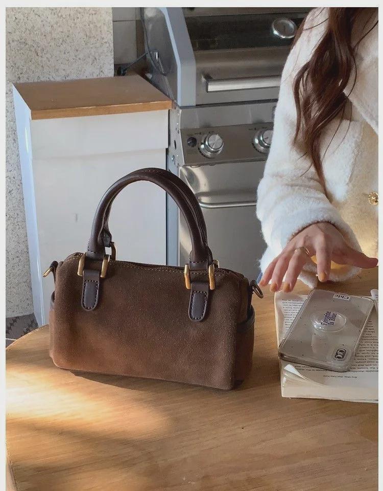 Autumn/Winter Retro Suede Boston Pillow Bag: Versatile Single-Shoulder Crossbody