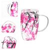 Double Wall Glass Mug with Flower Glitter Inside 450ml Large Capacity Heat & Cold Resistant Transparent