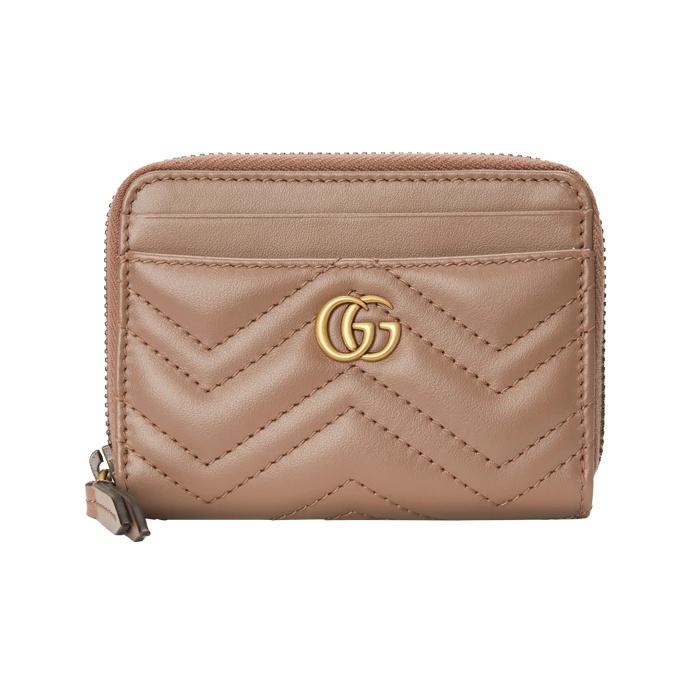 Gucci GG Marmont Quilted Zipper Leather Card Holder Coin Purse Women Wallets Gray Pink 671772-DTDHT-5729