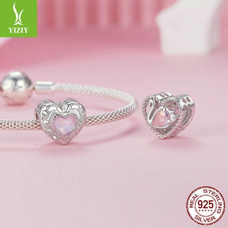 Pink Love Ballet Girl Diy Beaded Accessories Charm S925 Silver Sweet Bow Pendant