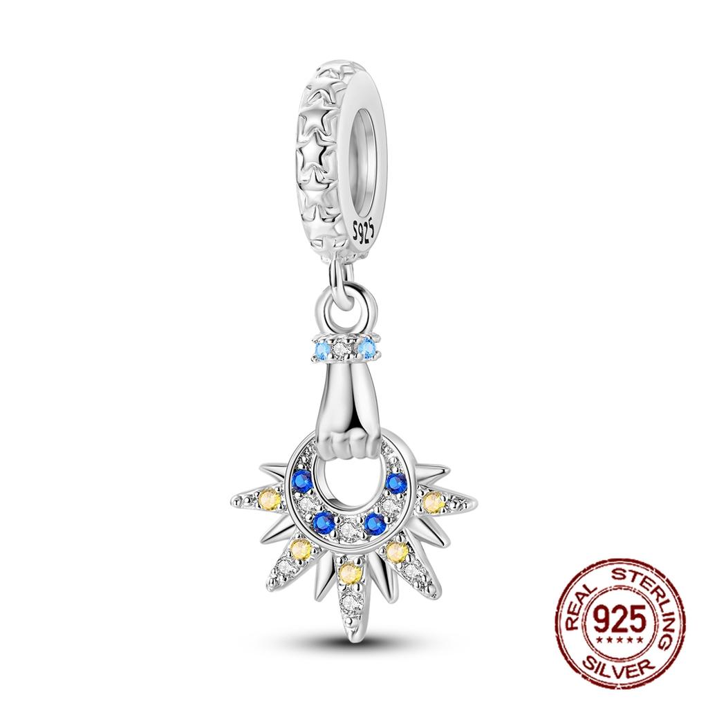 100% Real Copper Blue Series Eyes Peace Cross Charms Bead Fit Original Bracelet Plata Charms For Women