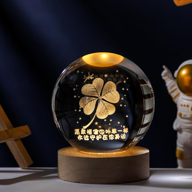 Y 3D Inner Engraving Crystal Ball with LED Base Santa Claus Deer Solar System Glass Ball Home Desktop Ornament Christmas Gift