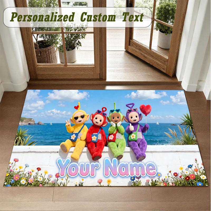 Crystal Velvet Square Rug Custom NameTeletubbies Pattern Non Slip Home Floor Decor Rug