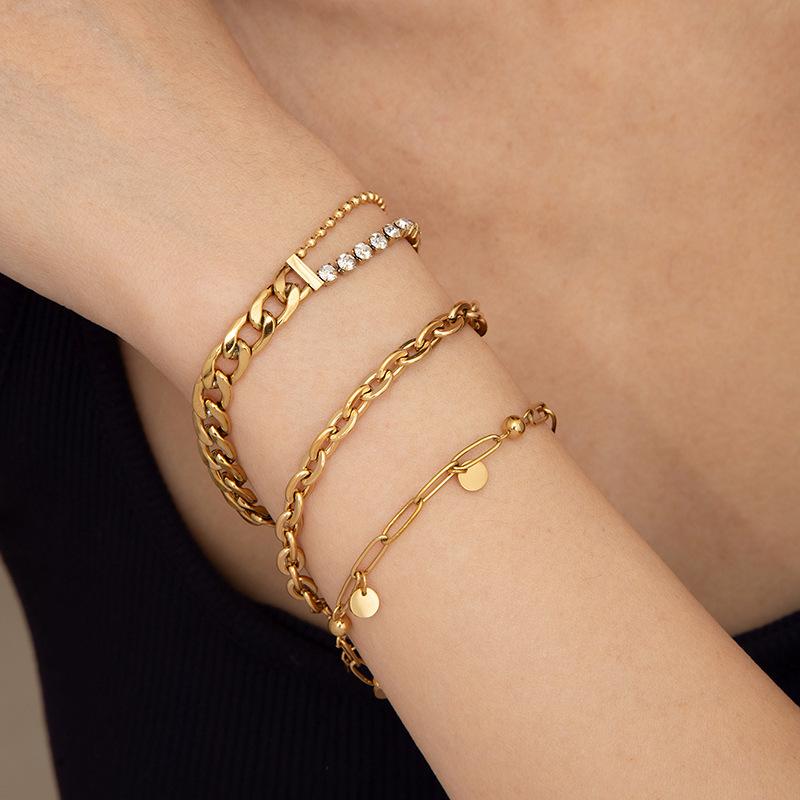 Stainless Steel Oval Patchwork Bracelet with Round Bead & Plate Pendant for Women – Luxury, High-End Feel