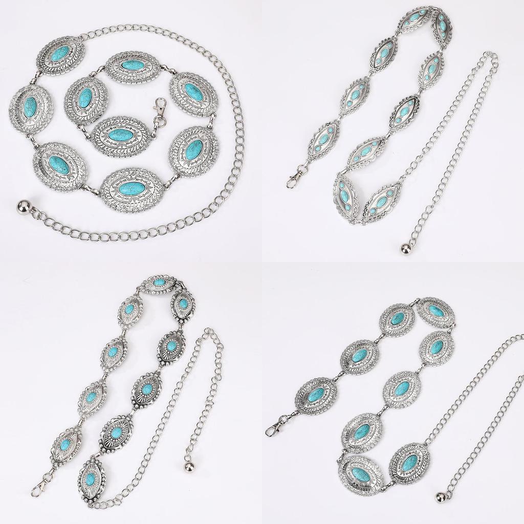 Bohemian Turquoise Waist Chain With Metal Accents For Summer Festival Fashion
