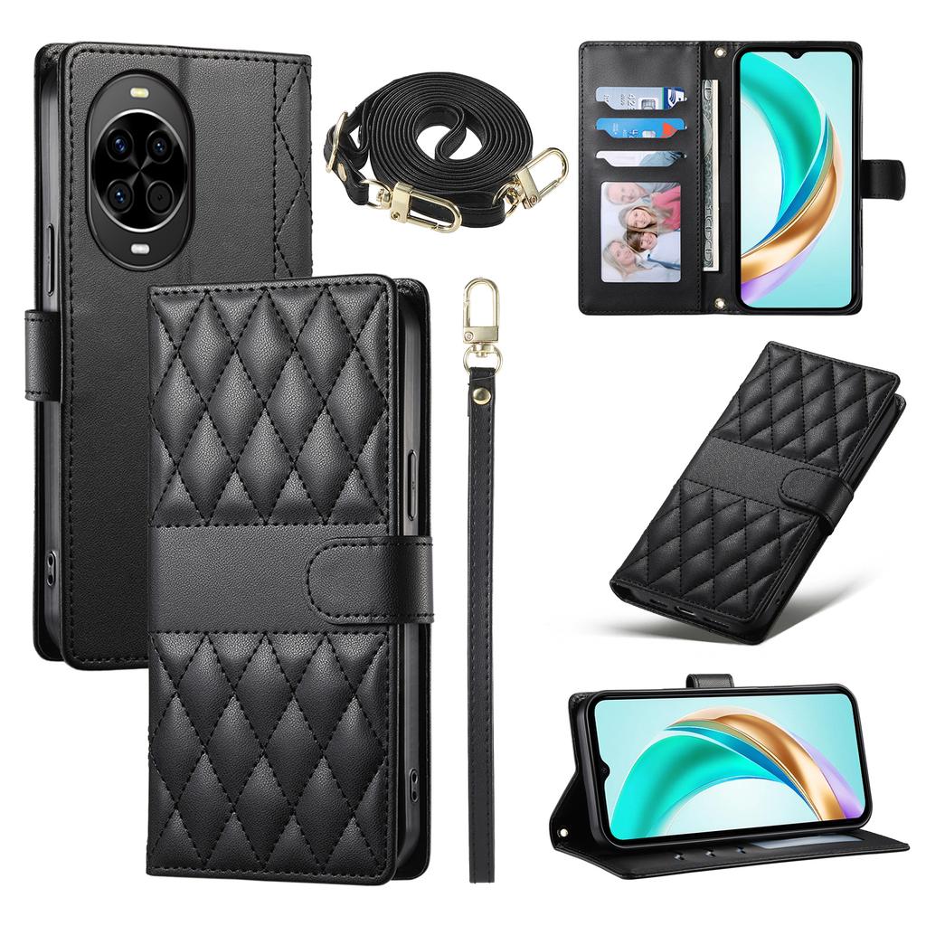 For Huawei Nova 14 5G Case Rhombus Stitching Wallet Stand Leather Phone Cover with Long/Short Strap