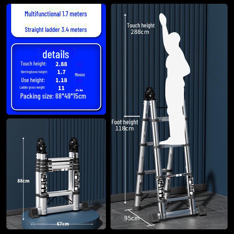 Multifunktionale Teleskop-Klappleiter aus Edelstahl
