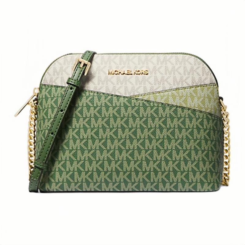 MICHAEL KORS Jet Set Travel Letter Logo Color Block Coated Canvas Crossbody Bag Medium Women s Green зелёный