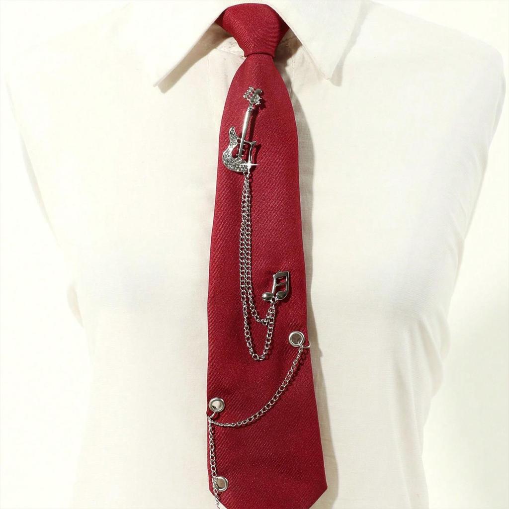 Punk Metal Guitar Chain Tie for Music Lovers and Fashion Enthusiasts Adjustable Pre Tied Necktie for Concerts Parties