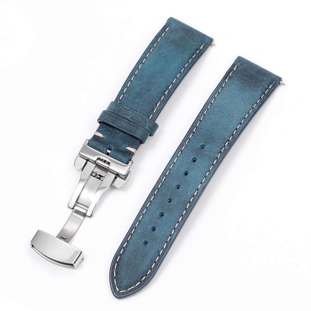 Cowhide Leather Watch Strap Butterfly Clasp Quick Release Bracelet 14/16mm 18mm 20mm 22mm 24mm for Samsung Galaxy Watch 7/6/5/4