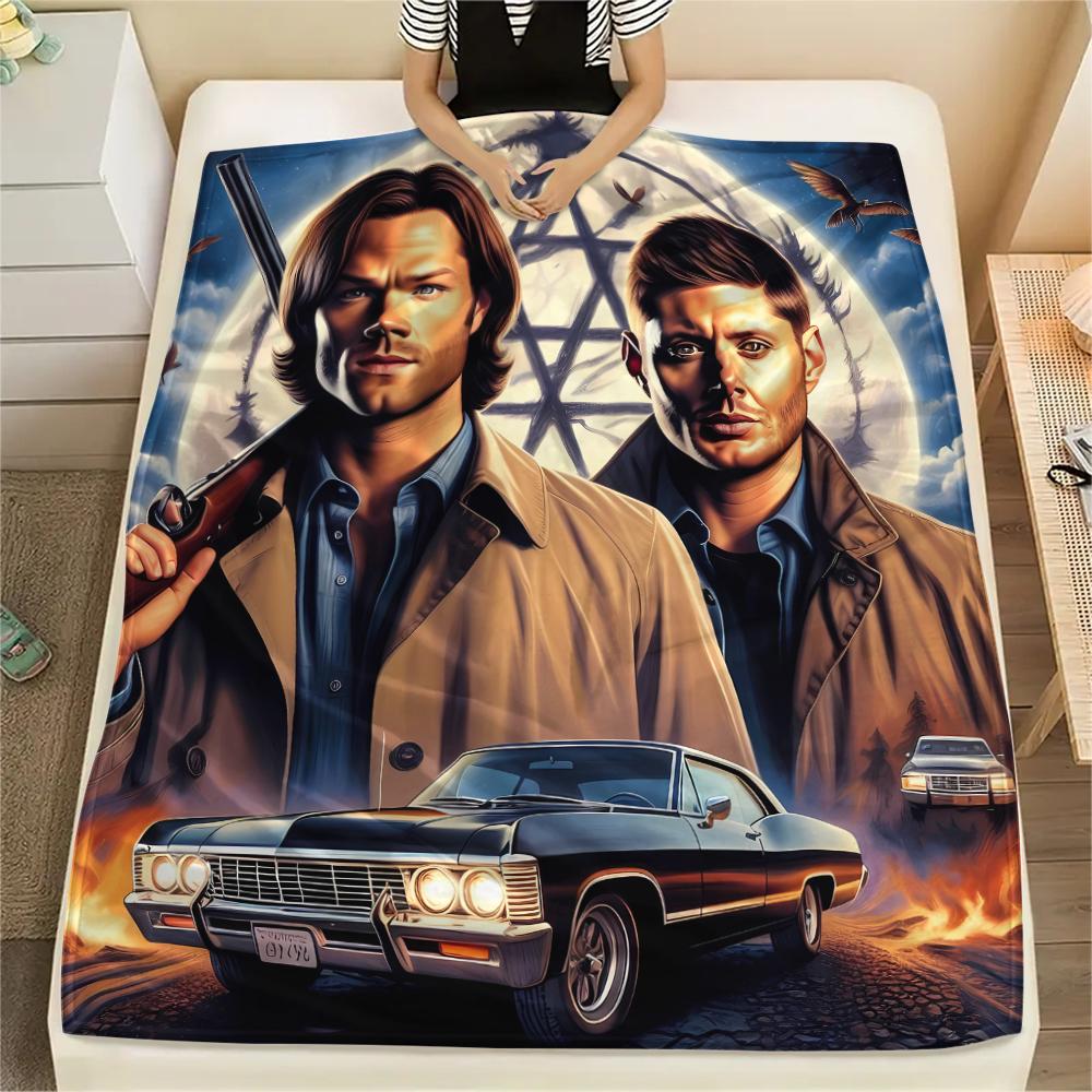 1PC Dean Winchester Print Flannel Blanket, High Quality All Seasons, Home Decor, Warmth and Comfort, Perfect for Christmas Gifts