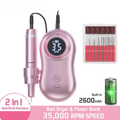 Electric Nail Drill Machine 35000RPM Built-in 2200mAh Battery 10 Hours of Use Portable Nail Polisher Grinding Device Nail Tool