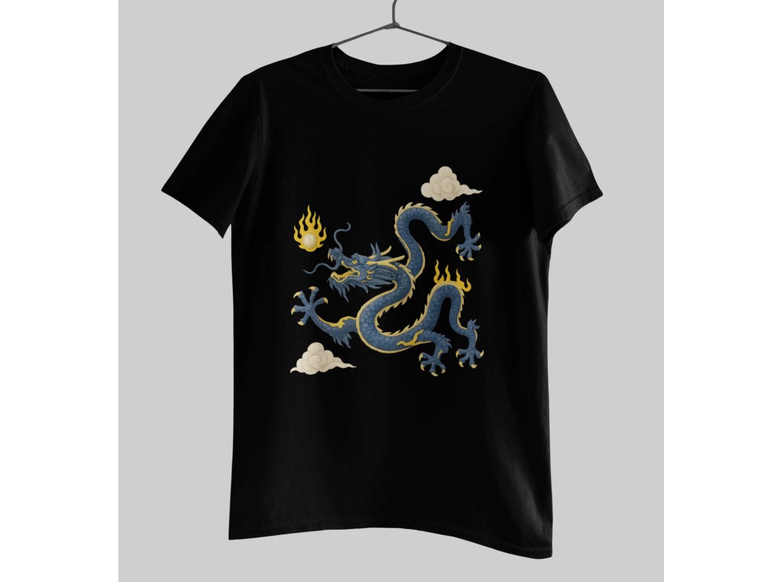 Blue Chinese Dragon T-Shirt | Oriental Mythical Dragon Graphic Tee Unisex 3XL