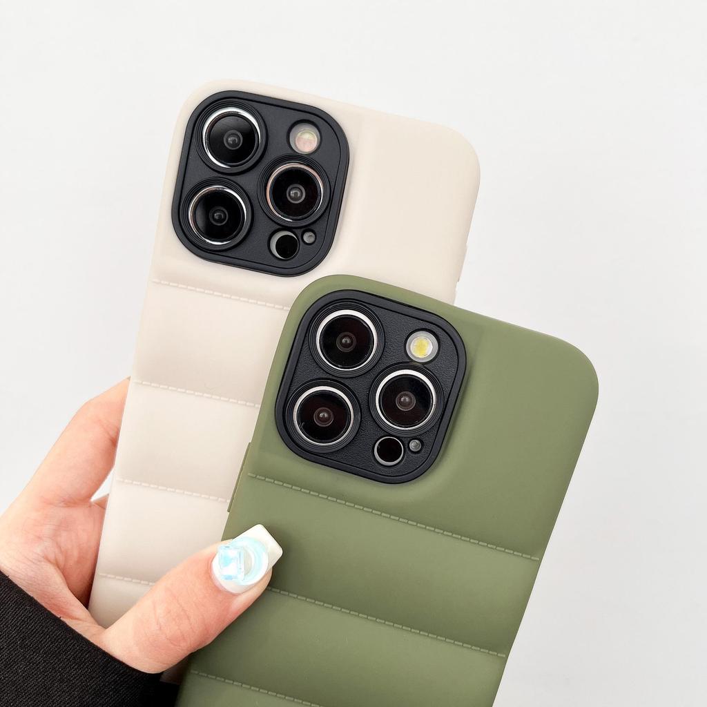 Solid Color Down Jacket iPhone Case: Anti-Fall for iPhone 11, 12, 13 Pro Max, 15