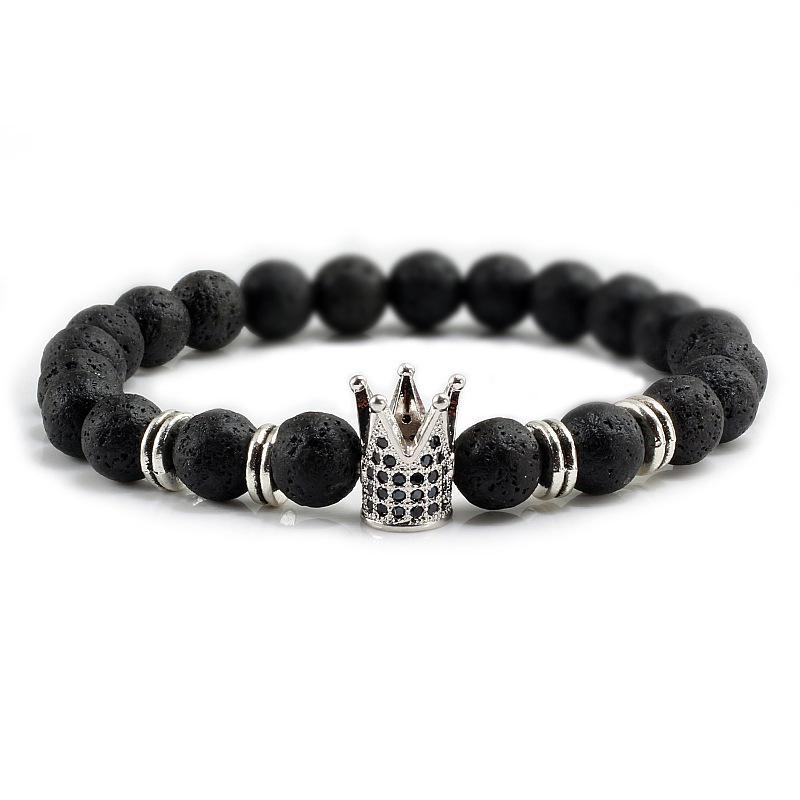 Wish Alloy Turquoise Rhinestone Crown Bracelet: Volcanic Stone Men's Jewelry Gift