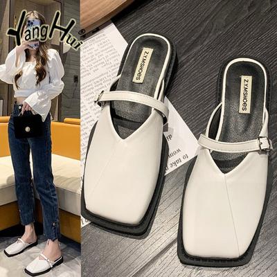 Ciabatte da donna comode con suola piatta e punta quadrata in stile coreano, modello 2024, alla moda, casual, semplici, versatili, antiscivolo, perfette per l'estate.