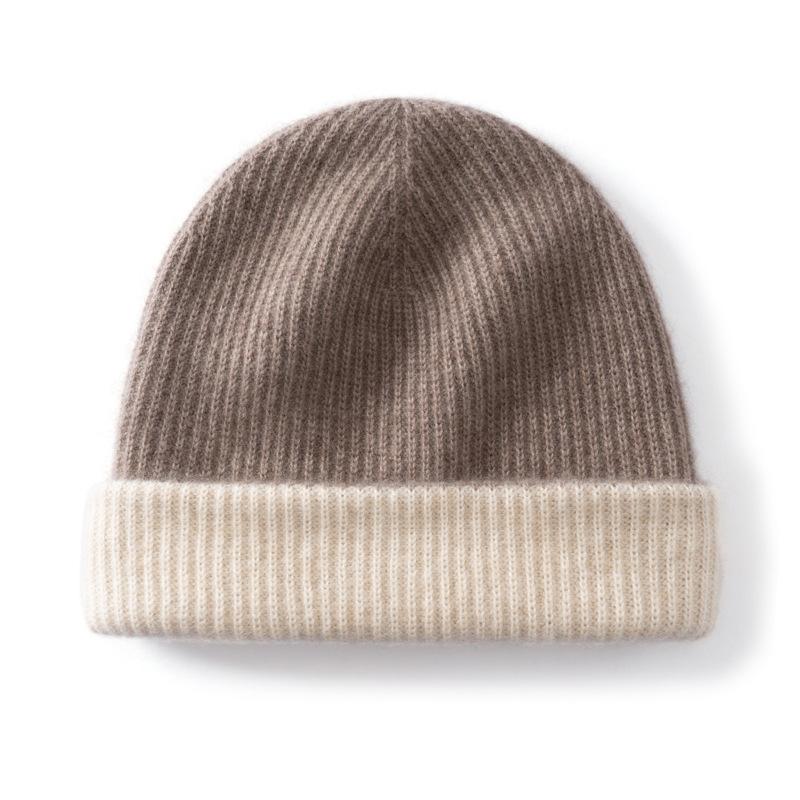 Double cashmere hat men's and women's autumn and winter versatile knitted hat thickened warm color matching bag head hat cold hat