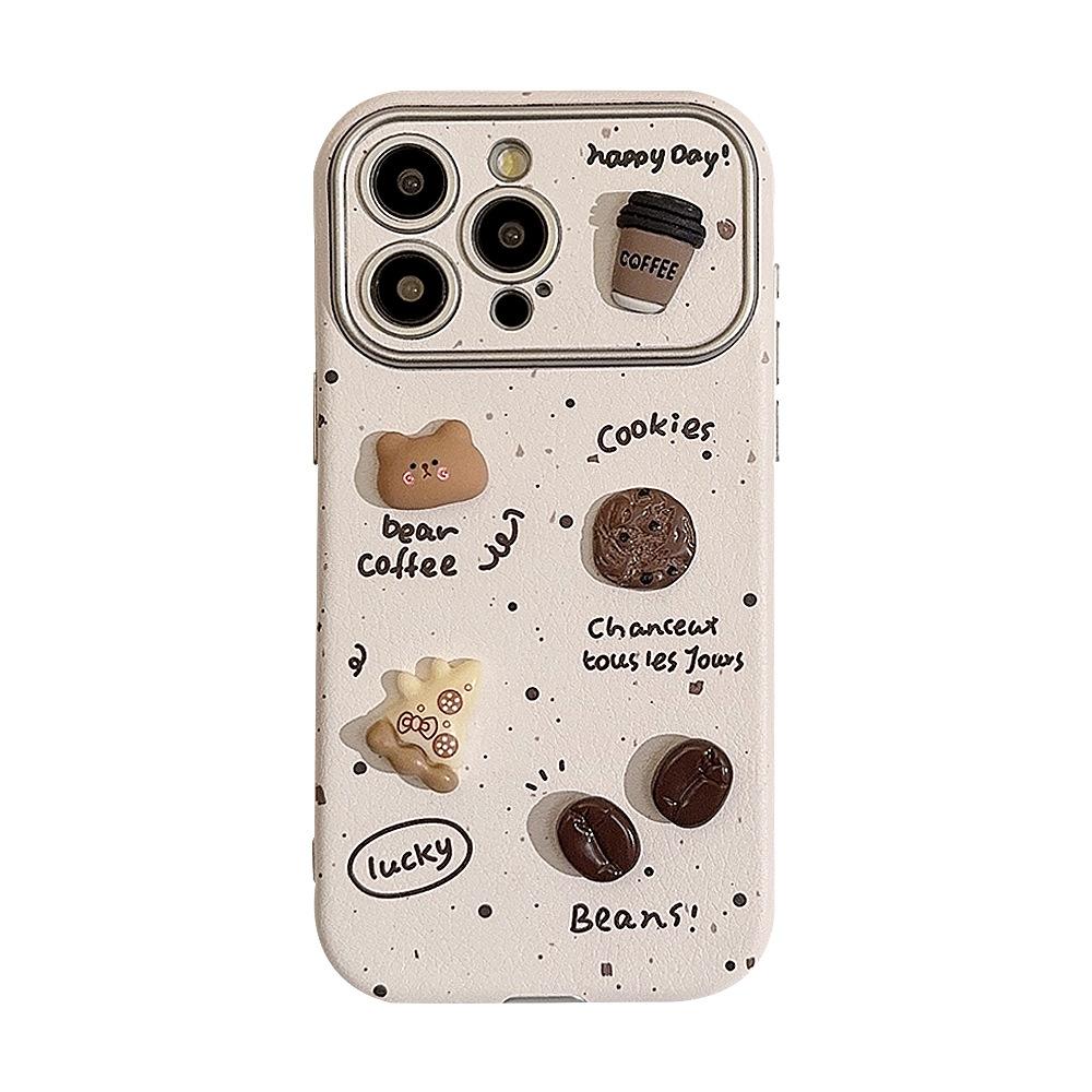 Splashing Ink 3D Coffee Bear for Apple 16 ProMax Phone Case for IPhone 15 Leather 1711 Cute