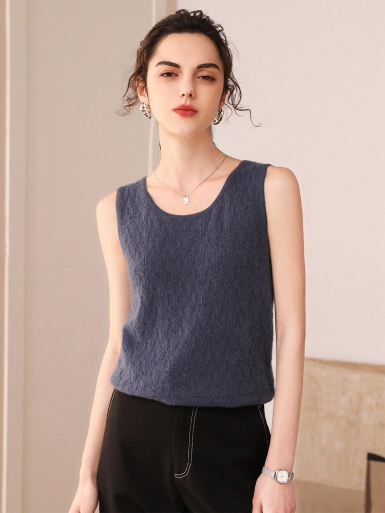 Women's 100% Cashmere U-neck Sleeveless Pullover Top