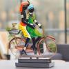 Handcrafted Ethnic Tribal Bicycle Couple Showpiece - 16x13 Inch Tribal Home Décor with Wooden Base for Housewarming, Anniversaries
