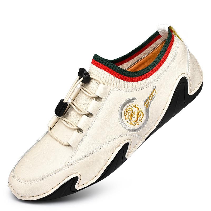 

2025 new Doudou shoes men s spring and summer breathable lazy shoes men s casual leather shoes driving shoes genuine leather men s shoes trend 38 белый