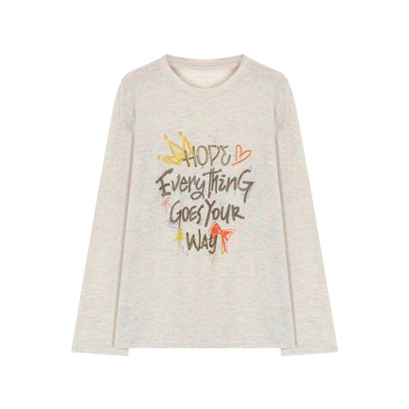 Idle Style Letters Print round Neck Long Sleeves T-shirt Blouse Women's Autumn Korean Style Inner Wear Loose Casual Sun Protection Top