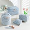 Neue Damen Plüsch Kosmetiktasche Kariert Reißverschluss Kosmetiktasche Box Tragbare Kosmetik Aufbewahrungstasche